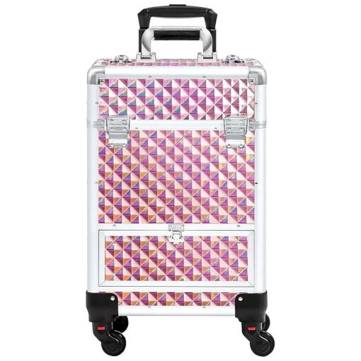 Topeakmart Professional Large Makeup Case Artist Rolling Professional Cosmetic Organizer Trolley Portable Travel Makeup Train Case Big