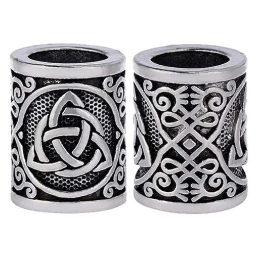 Hair Beard Beads 2 Pcs Celtics Knots Triquetra Viking Beads 0.59" X0.47" Viking Rune Beards Sliver Norse Rings Large Viking Beard Beads Metal Beads, Pack 2