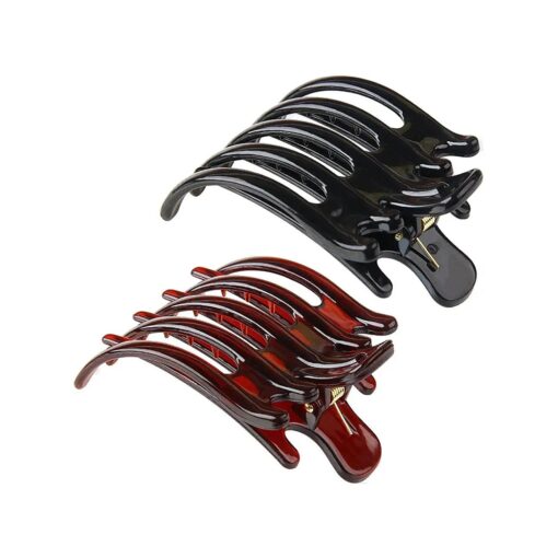 2Pcs Large Plastic Non-slip Hair Claw Clips Hairpin Clamp with Inner Teeth for Women Girls ( Black+Brown )