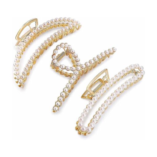 Large Pearl Claw Hair Clips 4.5 inch Zinc Alloy Big Banana Hair Claw for Thick Hair Strong Hold Hair Clips for Women Fashion Hair Accessories for Girls ( Pearl Hair Clips ( 3PCS ) )