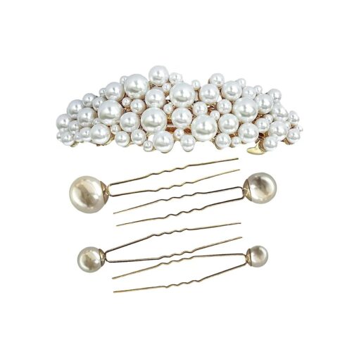 Yusier Large Pearl Hair Accessories Metal Vintage Hair Barrettes French Double Clasp Barrettes Decorative Hair Clasps Accessories for Women Girls ( Large 01 )