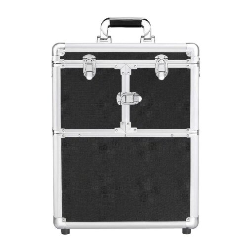 Topeakmart Makeup Train Case Aluminum Professional Large Rolling Trolley Case Artist Organizer with Wheels & Mirror, Rolling Makeup Organizer