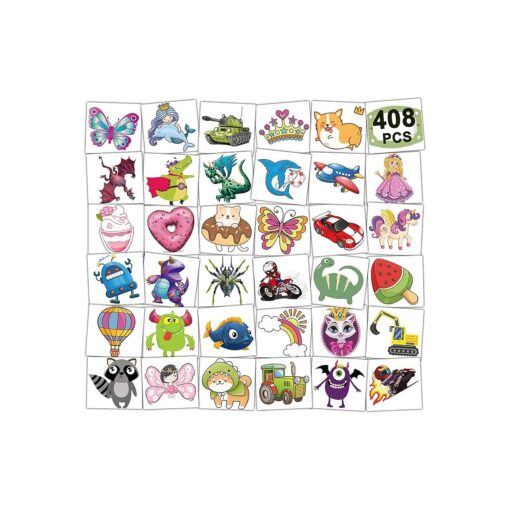 CHARLENT 408 PCS Individually Wrapped Temporary Tattoos for Kids - Mixed Tattoos for Kids Birthday Party Favors Goodie Bag Fillers