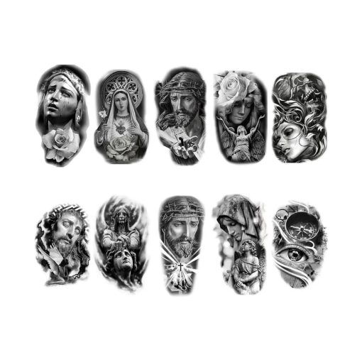 Roarhowl Temporary tattoo women men temporary tattoos Black Gray Large tattoo Jesus angel 3D realism Easter tattoo Tattoo Sleeves10 Sheets