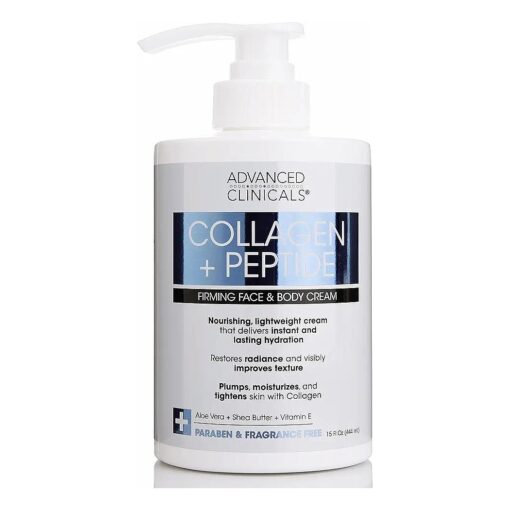 Advanced Clinicals Collagen Lotion + Peptide Cream Dry Skin Rescue Face & Body Moisturizing Skin Care Cream To Lift, Firm, & Tighten, Anti Aging Skincare Moisturizer Hydrates Skin, Large 15 Fl Oz