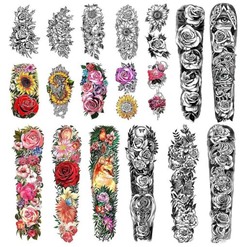 Temporary Tattoo Full Arm 8 Sheets and Half Arm Shoulder Tattoos 10 Sheets, Waterproof Extra Large LastingTattoo Stickers for Girls or Women ( 22.83" X7.1" )