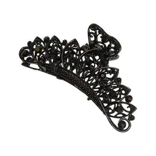 Lady Women Black Retro Flowers Hair Claw Clip Vintage Rhinestone Alloy Large Size Hair Jaw Clips Hairpin Large Fancy Hair Barrette for Thick Hair ( B # )