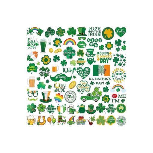 Glitter St Patricks Day Temporary Tattoos, 23 Sheets Glitter St Patricks Day accessories, Include 100+ Pcs Glitter Shamrock Tattoos for Irish Party Favor, Lucky Clover Tattoos ( Bigger Size )