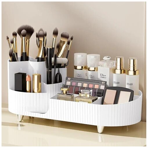 Rotating makeup organizer, Large Capacity Cosmetic Display Case, easy to hold all of your makeup products, at least 20 makeup brushes/eyeliner,10 lipsticks,8 skincare products ( White )