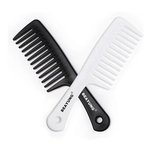 2PCS Large Wide Tooth Comb, Shower Combs, Hair comb for wet curly hair, Durable Hair Brush for Best Styling and Professional Hair Care ( 1Black,1White )