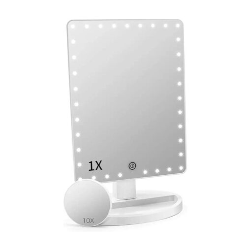 FASCINATE Large Lighted Makeup Mirror, X-Large Model Vanity Mirror with Lights and 10X Magnification, Light Up Mirror with 35 LED Lights, Dimmable Touch Screen Desk Mirror Tabletop