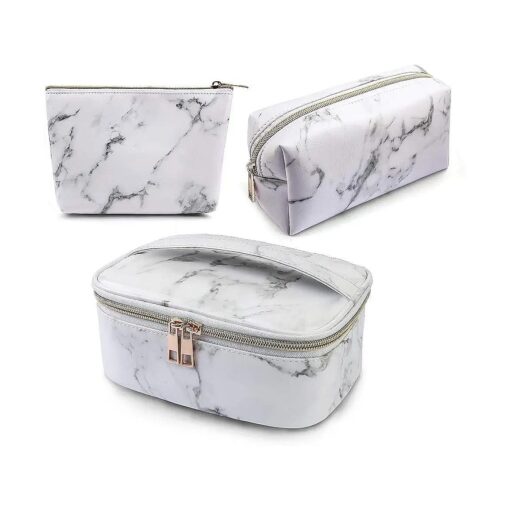 MAGEFY 3Pcs Makeup Bags Portable Travel Cosmetic Bag Waterproof Organizer Multifunction Case with Gold Zipper Marble Toiletry Bags for Women