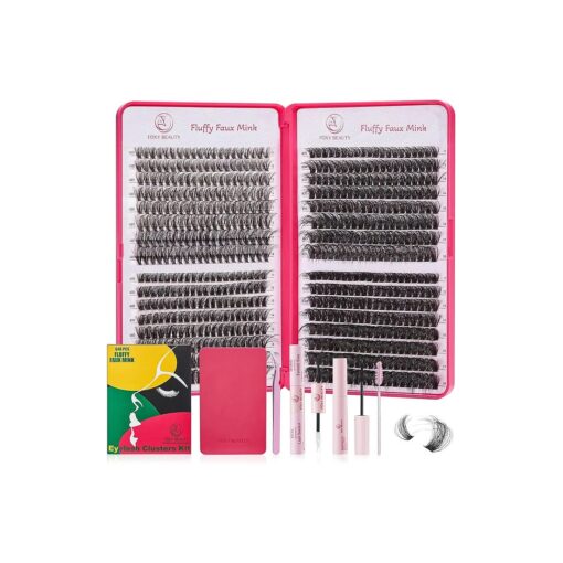 Fluffy Lash Clusters Kit 640pcs - Fluffy Lash Extension Kit with Lash Bond Seal Remover, Volume Lash Clusters 11 12 13 14 15 16 17 18mm Mink Lash Clusters Cat Eye Thick Lash Clusters 40D 60D 80D 100D