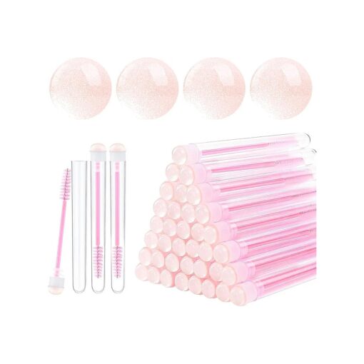 20 Pieces Disposable Mascara Brushes Eyelash Brush Lash Wand Diamond Mascara Wands with Tube Makeup Tool Lash Spoolies Sanitary Brushes Lash Extension Supplies ( tube sky pink 20 )