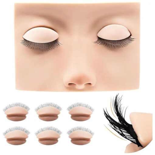 Double Layer Lash Mannequin Head with 2 Layers Replaced Eyelids Makeup for Training Head Removable Realistic Eyelids Eyelash Replaced Eyelids Soft-Touch Rubbe ( 1 +3 Pairs Replaced Eyelids )