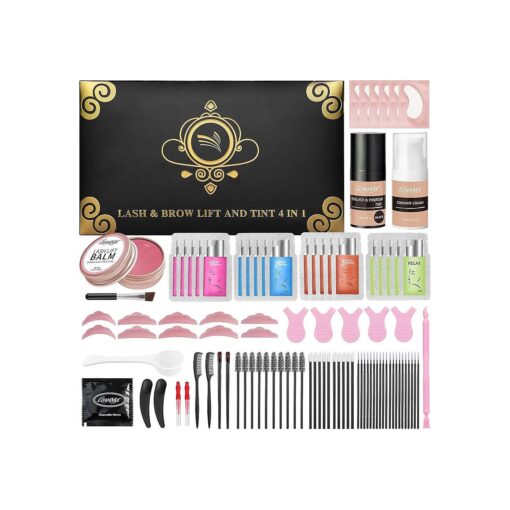 Lash Lift Kit and Black, Eyelash Perm Kit with Lash Lift Glue Balm, Instant Curled and Voluminous Coloring with Black Hair Colors, Complete Tools for Salon Home