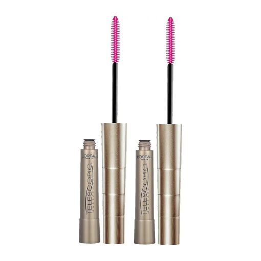 L'Oreal Paris Makeup Telescopic Original Lengthening, Lash Separating Mascara with Dual Precision Brush, Washable, Black, 0.27 Fl Oz., 2 Count