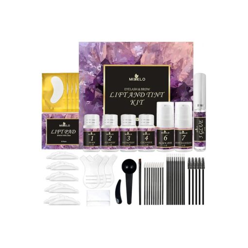 4 in 1 Lash & Brow Lift and Black Color Kit, Eyelash Perm Kit & Brow Lamination Kit, Professional Last 8 Weeks DIY Perming Wave Effect | Tools Included, Perfect for Salon & Home Use ( Black )