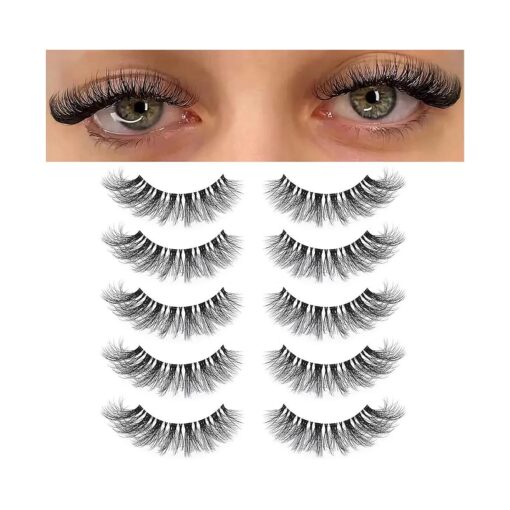 KSYOO False Eyelashes Cat Eye Lashes Wispy Lashes Clear Band V1 Russian Strip Lashes That Look Like Extensions D Curl Cat Eye Lashes Natural Look Faux Mink 3D Fluffy Russian Strip Eyelashes