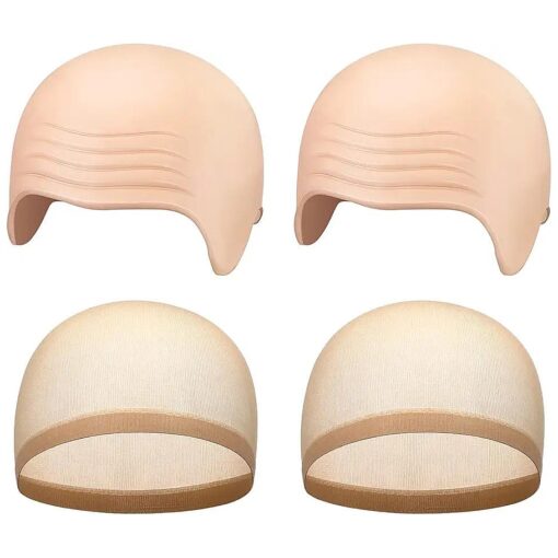 2 Packs Halloween Bald Caps Makeup Latex Bald Head Wig Cap Bald Hat Costume Accessories for Adults ( Simple Style )