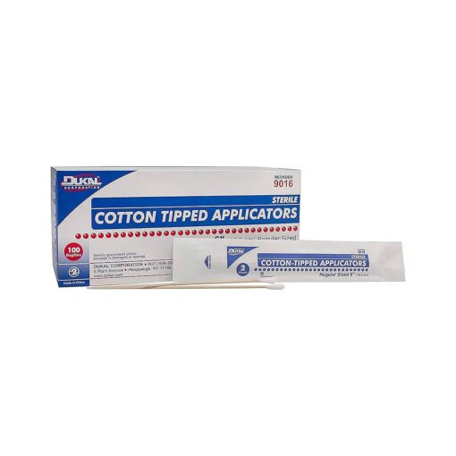 Dukal Cotton Tipped Applicators 6 inch Pack of 200 Swabsticks Wood Shaft 100 % Cotton tip Sterile swabsticks for Medical Applications Latex-Free Single use