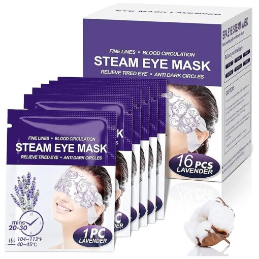 Steam Eye Mask 16 Packs, Self Heating Sleep Mask for Dry Eyes, Comfortable Warming Eye Mask, Disposable Heated Eye Mask, Relieve Eye Fatigue, Stress, Migraine, Mother 's Day Gift ( Lavender )