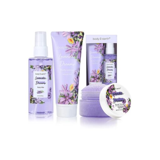 Body Mist Gift Set - Spa Gifts for Women, Perfume, Body Lotion, and Body Scrub in a Lavender Dreams Box- Perfect Birthday Gifts for Moms, and Special Occasions, Unique Gift Ideas for Her