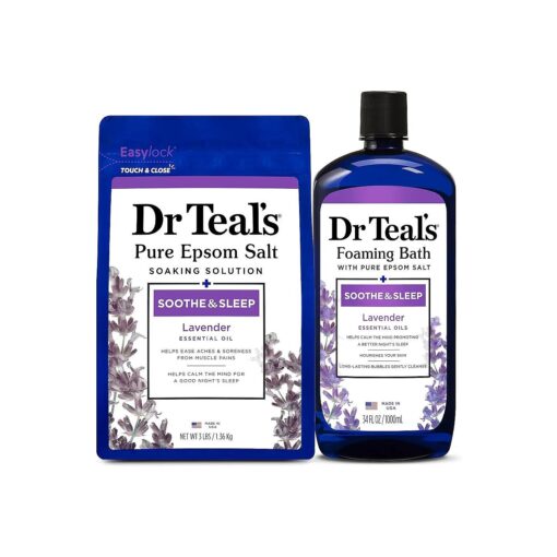 Dr Teal 's Epsom Salt Soaking Solution and Foaming Bath with Pure Epsom Salt Combo Pack, Lavender ( Packaging May Vary )