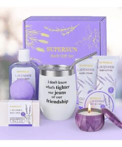 Bath Spa Basket Women Best Friend, Lavender Birthday Gifts Lotion Care Set, Funny Christmas Wine Gifts Ideas for Woman Sisters Girlfriend BFF, Purple