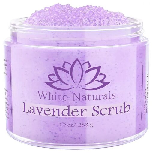 Lavender Oil Body Scrub, Organic Exfoliator for Soft Skin, Pure Exfoliate, Deep Cleanse, Natural Women Exfoliating Dead Sea Salt Face Scrub, Moisturizing Skin, Acne, Cellulite, Scars, LARGE 12oz Jar