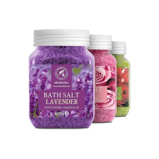 Bath Salts Set 42 Oz - Lavender - Rose - Eucalyptus - 100 % Bath Salts - Lavanda Rosa Eucalitpus Salt - Best for Good Sleep - Stress Relief - Bathing - Body Care - Beauty - Relaxation - Spa