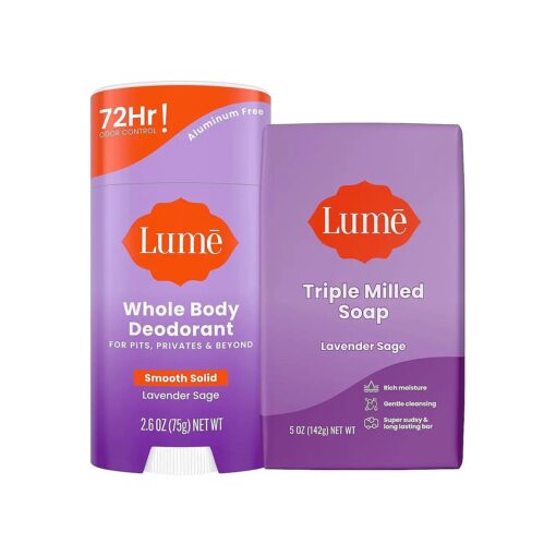 Lume Whole Body Deodorant And Soap - 2.6 Ounce Smooth Solid Stick With 72 Hour Odor Control and 5 Ounce Triple Milled Soap - Aluminum Free, Baking Soda Free and Skin Loving ( Lavender Sage )