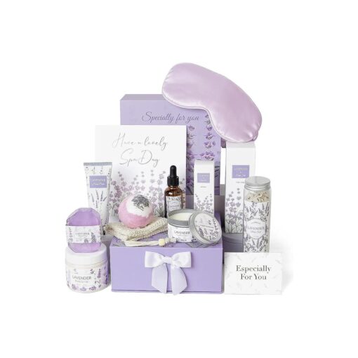 Lavender Spa Gifts Set, 11 Pcs Bath Gift Set for Women, Relaxing Spa Gifts, Bath Spa Gift Basket for Women, Self Care Gifts, Care Package, Home Spa Products, Birthday Gifts for Women, Lavender Gifts