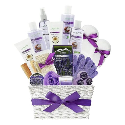 Gift Baskets for Women - Bath & Body Gift Set, Lavender Bath Sets for Mother & Wife with Organic Ingredients Sulfate Free ! Best Lavender Gift Set Bubble Bath Basket !