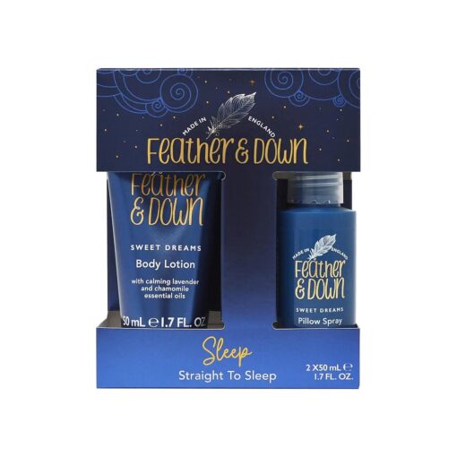 Feather & Down Straight to Sleep Gift Set : 50ml Pillow Spray & 50ml Body Lotion, The Perfect Sleep Duo, Infused with Lavender & Chamomile Essential Oils, Vegan & Cruelty Free