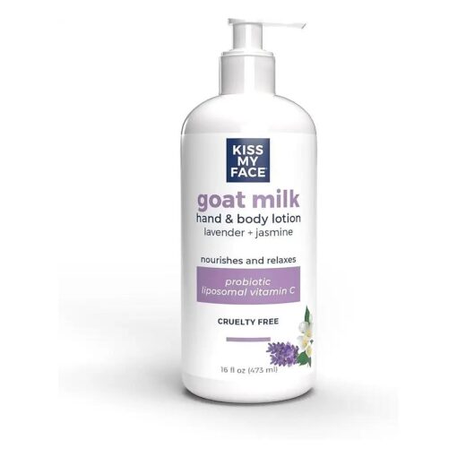 Kiss My Face Goat Milk Hand & Body Lotion - Lavender & Jasmine Lotion with Goat Milk - 16 Ounce Bottle with Pump ( Lavender & Jasmine, Pack of 1 )