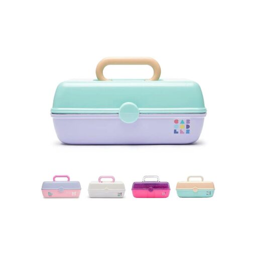 Caboodles Pretty in Petite Makeup Box, Two-Tone Seafoam on Lavender, Hard Plastic Organizer Box, 2 Swivel Trays, Fashion Mirror, Secure Latch for Safe Travel