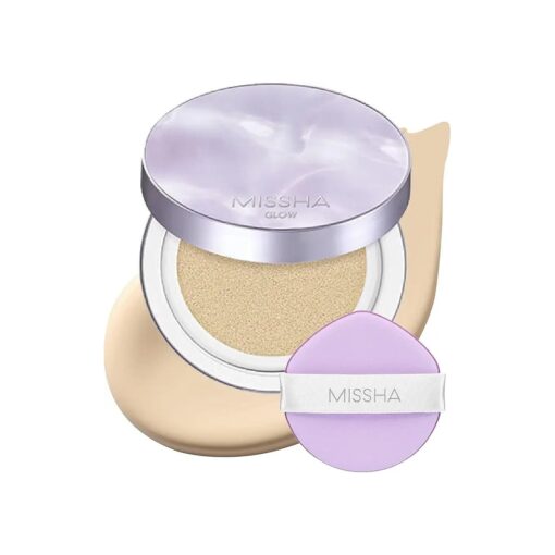 MISSHA Serum Cushion Glow Layering Fit Cushion Foundation No.23 Sand Natural Beige for Neutral Skin Tone, Korean Foundation Makeup, Rich-Texture, Full-Coverage, 24-Hr Hydrating, Triple Glow System