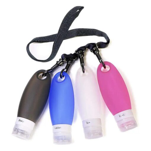 Gym Refillable Bottles Leak Proof Camping Travel Containers with Shower Lanyard,3.3oz TSA Approved Squeezable Silicone Travel Tube Set for Gym Shampoo Lotion Soap