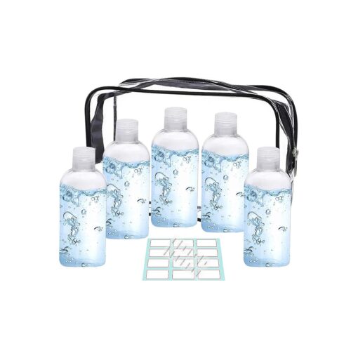 Travel Bottles for Toiletries 5 Pack 3.4 oz Travel Bottles TSA Approved Travel Size Bottles with Flip Cap Plastic Travel Bottles Leak Proof Travel Containers with Clear Toiletry Bag