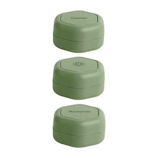 Cadence Travel Containers - Skincare Set - Magnetic Travel Capsules - For Facial Cleanser, Moisturizer, Sunscreen - 3 Medium Capsules ( 0.56oz ) with Cleanser, Moisturizer & Sun-Icon Labels - Eucalyptus