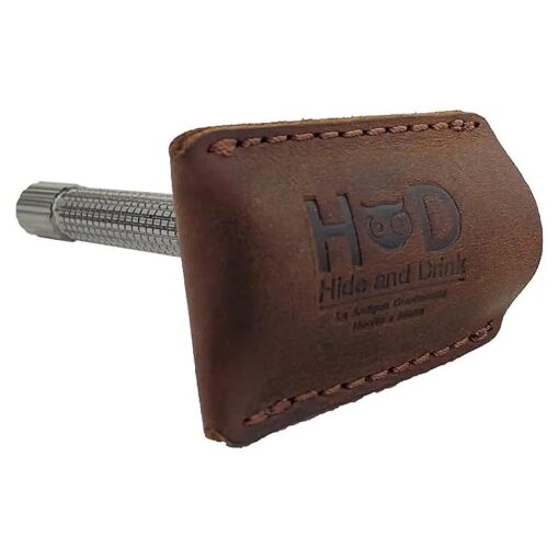 Hide & Drink, Leather Double Edge Safety Razor Head Protective Sheath, Shaving Travel Cover Handmade ( Bourbon Brown )