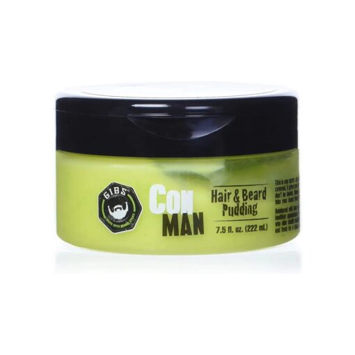 GIBS Con Man Hair & Beard Pudding - Leave-In Conditioner, Curl Definer, Green 7.5 Fl oz