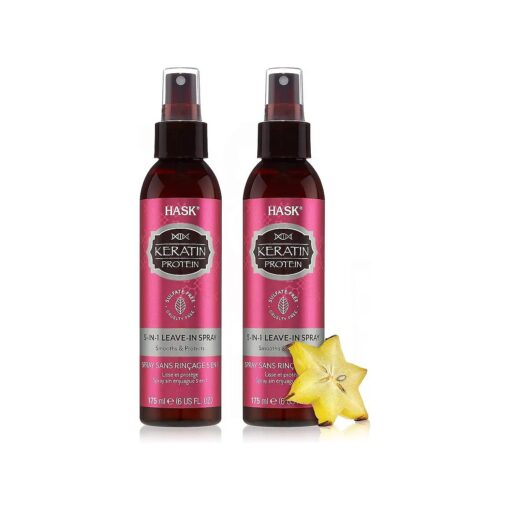 HASK Keratin 5-in-1 Leave In Conditioner Spray for all hair types, color safe, gluten free, sulfate free, paraben free - KERATIN 2 PIECE SET