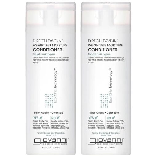 GIOVANNI Direct Leave-In Weightless Moisture Conditioner - Co-Wash, Great for Curls & Wavy Hair, Wash & Go, Salon Quality, No Parabens, Infused with Natural Botanical Ingredients - 8.5 oz ( Pack of 2 )