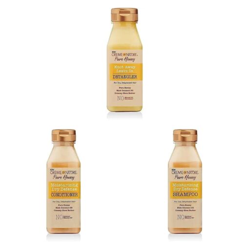 Creme of Nature Knot Away Leave in Detangler, Pure Honey & Coconut Oil & Shea Butter Conditioner by, Dry Defense for Damaged Hair & Coconut Oil & Shea Butter Shampoo by, Dry Defense