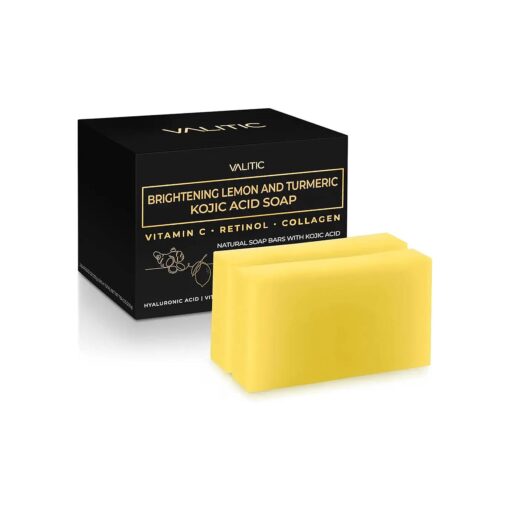 Brightening Lemon & Turmeric Kojic Acid Soap with Vitamin C, Retinol, Collagen - Original Japanese Complex Infused with Hyaluronic Acid, Vitamin E, Shea Butter, Castile Olive Oil ( 2 Pack )