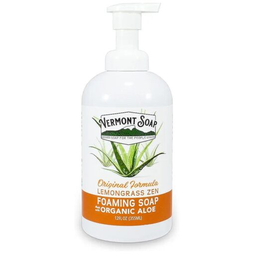 VERMONT SOAP Organic Lemongrass Zen Foaming Hand Soap - Natural Moisturizing Soap for Dry Skin - Fragrance Free Liquid Bathroom Hand Soap Dispenser - Lemongrass Zen - 12 oz