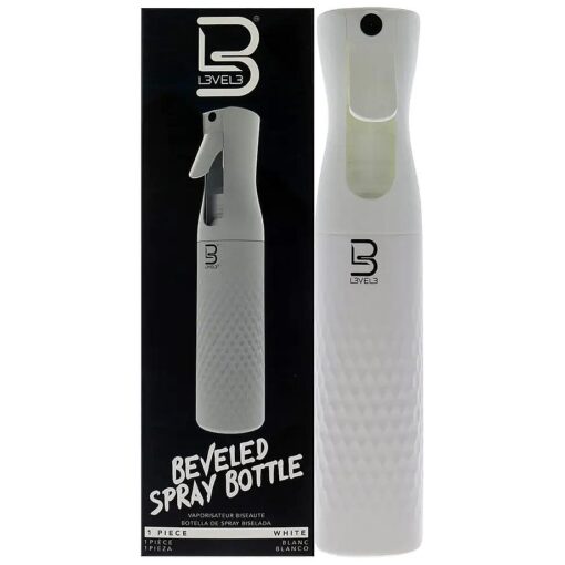 Level 3 Beveled Spray Bottle - Continuous Spray with a Fine Mist Pattern - Barber and Hair Stylist Supplies - Less Hand Fatigue Compared to Standard Bottles - Level Three Barber Spray - 300 ml