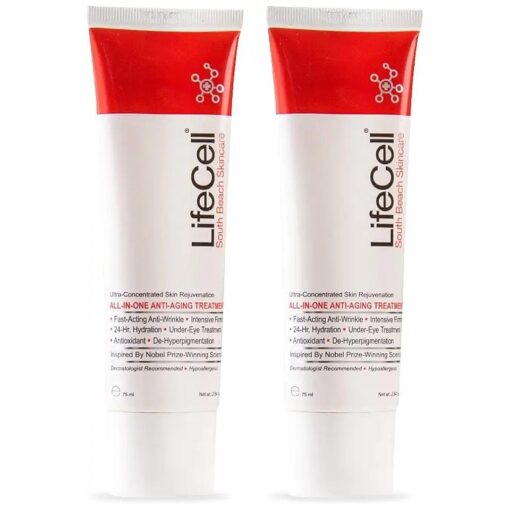 LifeCell Genuine South Beach Skincare All-in-One Anti-Aging Treatment - 2.54 oz, Pack of 2 - Reduce the Look of Wrinkles - Includes DMAE, Retinol, Hyaluronic Acid & Vitamin C